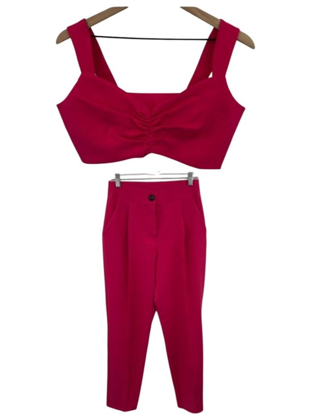 Elagia Crop Top & Pants Women's Size Large Hot Pink Sleeveles Two Piece Set NWT